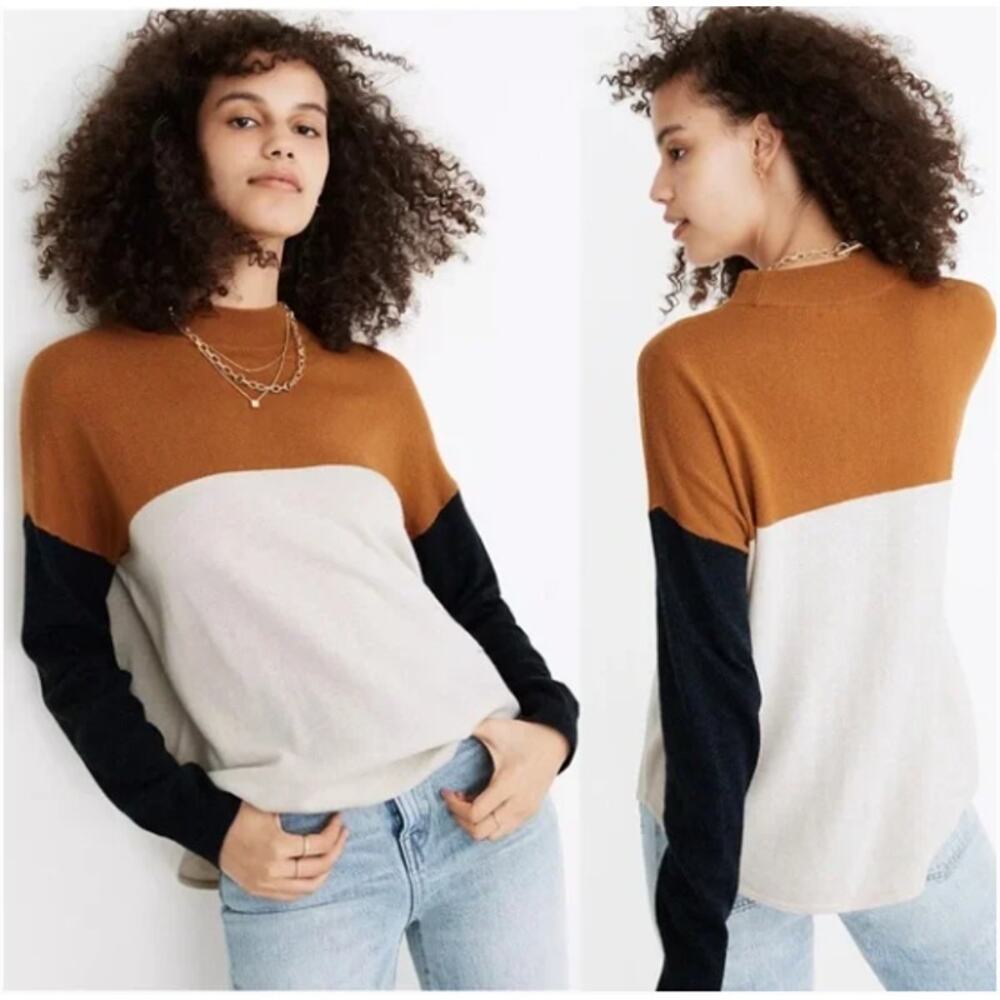 SPRING SALE! MADEWELL Colorblock‎ Ashbury Mockneck Sweater Size XXS